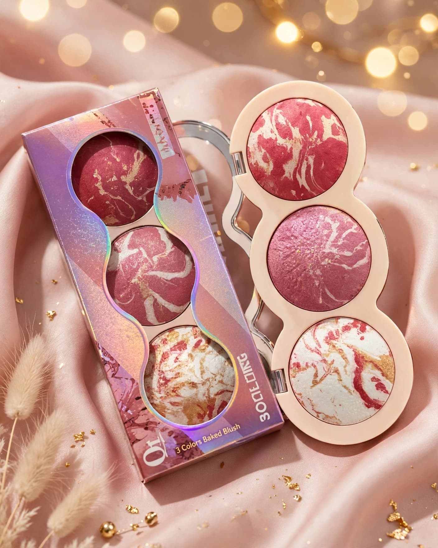 3 Colors Baked Marble Blush Palette