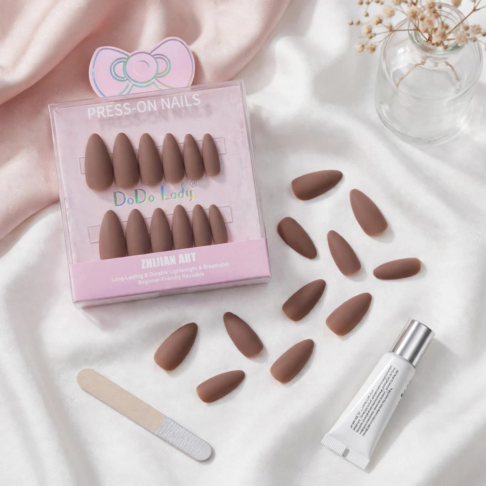 DoDo Lady Matte Chocolate Brown Almond Press-On Nails
