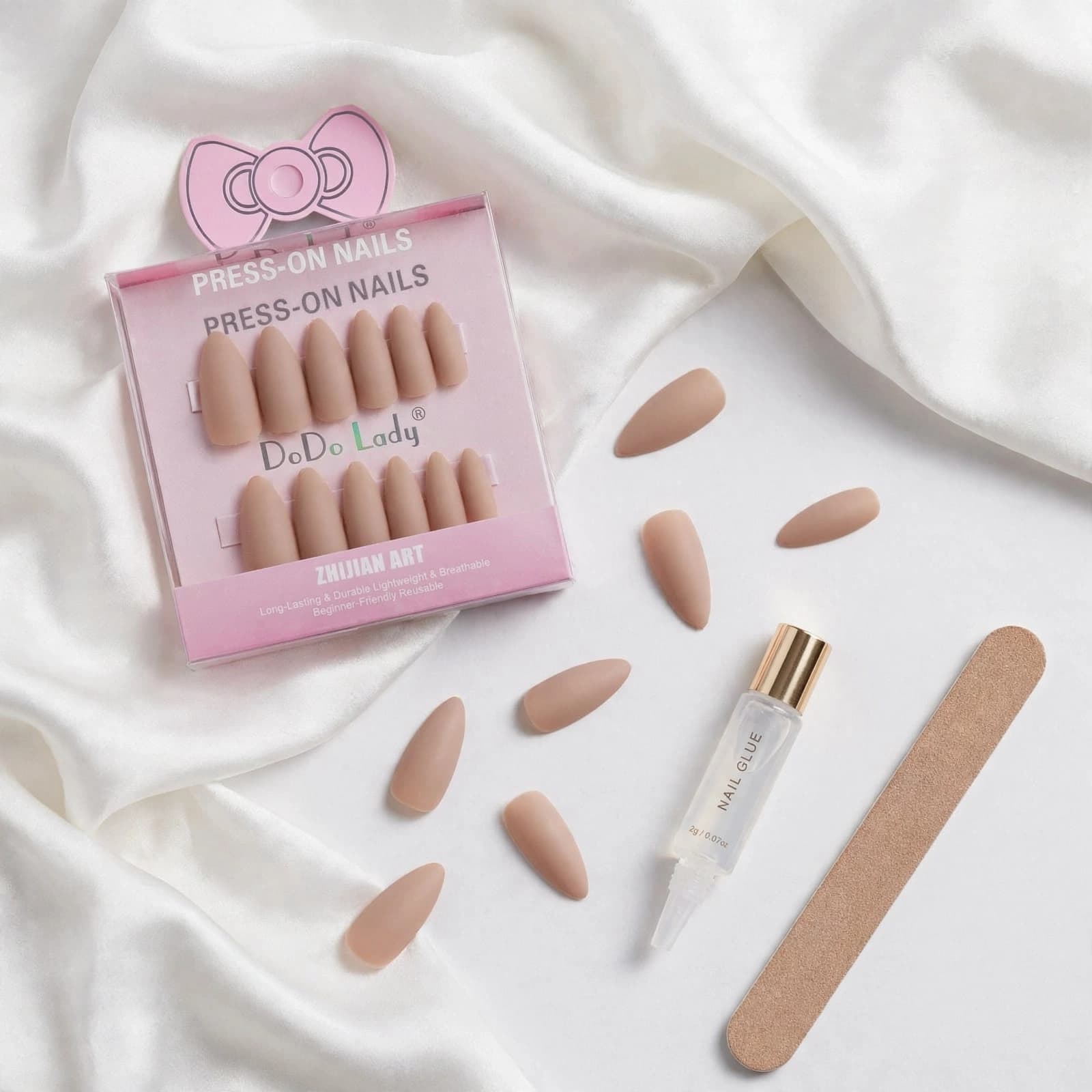 DoDo Lady Matte Light Nude Almond Press-On Nails