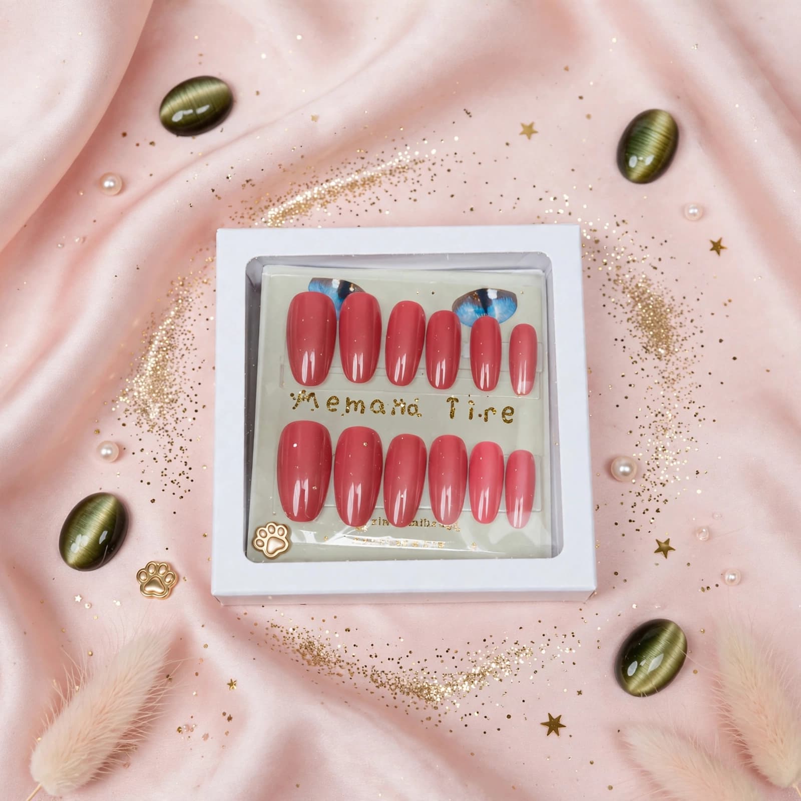Fashion Nail Cute Cat & Moon Gem Press-On Nails