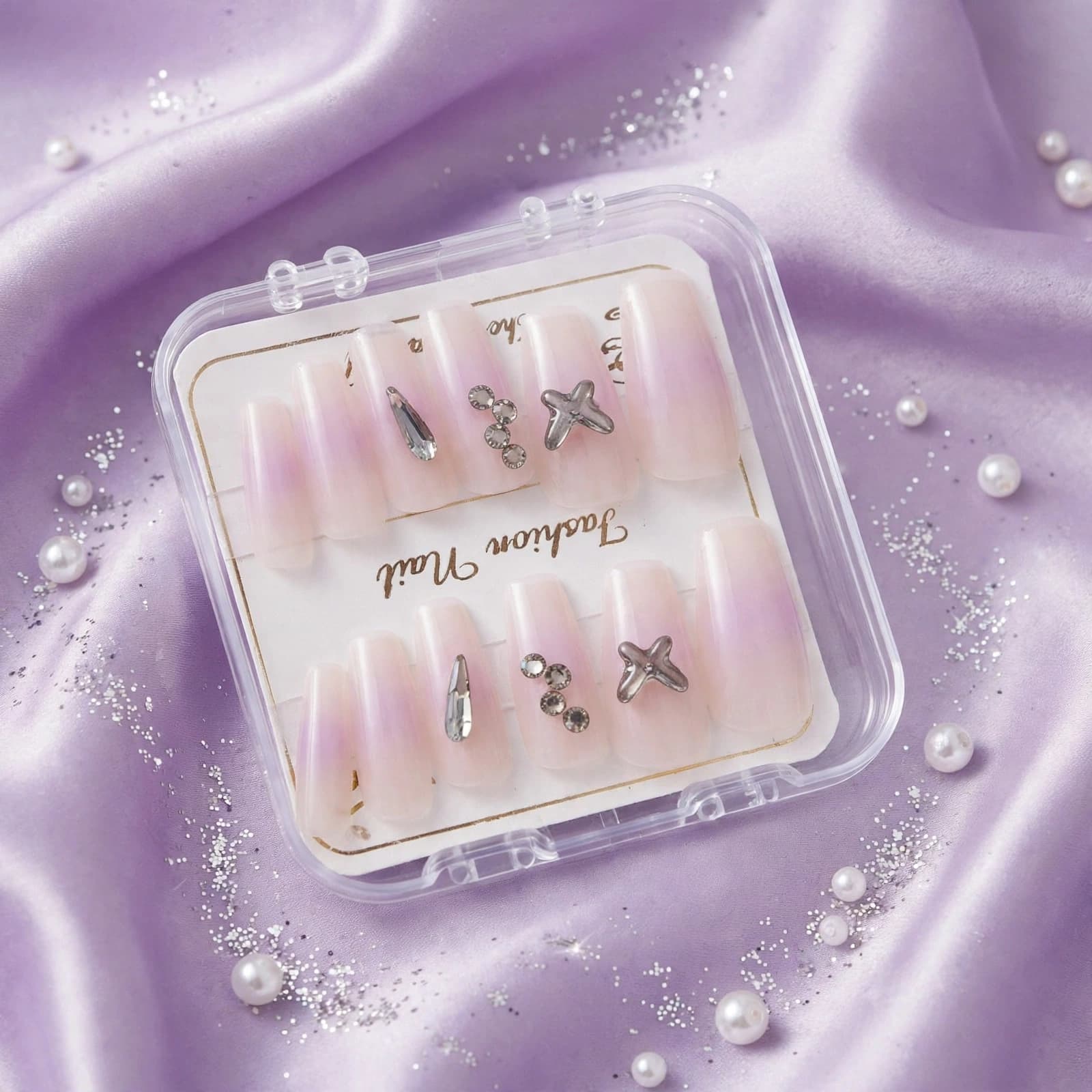 Fashion Nail Purple Ombre Silver Charm Press-On Nails