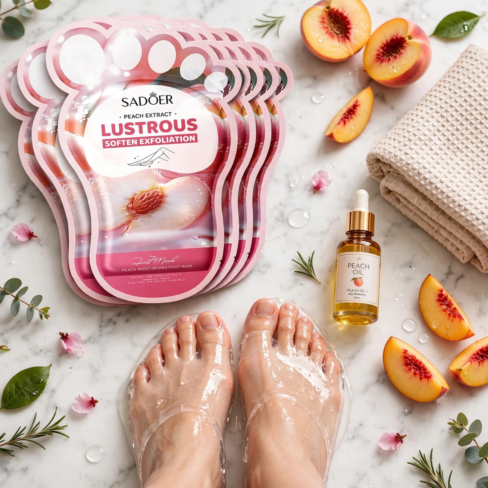 Sadoer Peach Extract Lustrous Soften Exfoliation Foot Mask