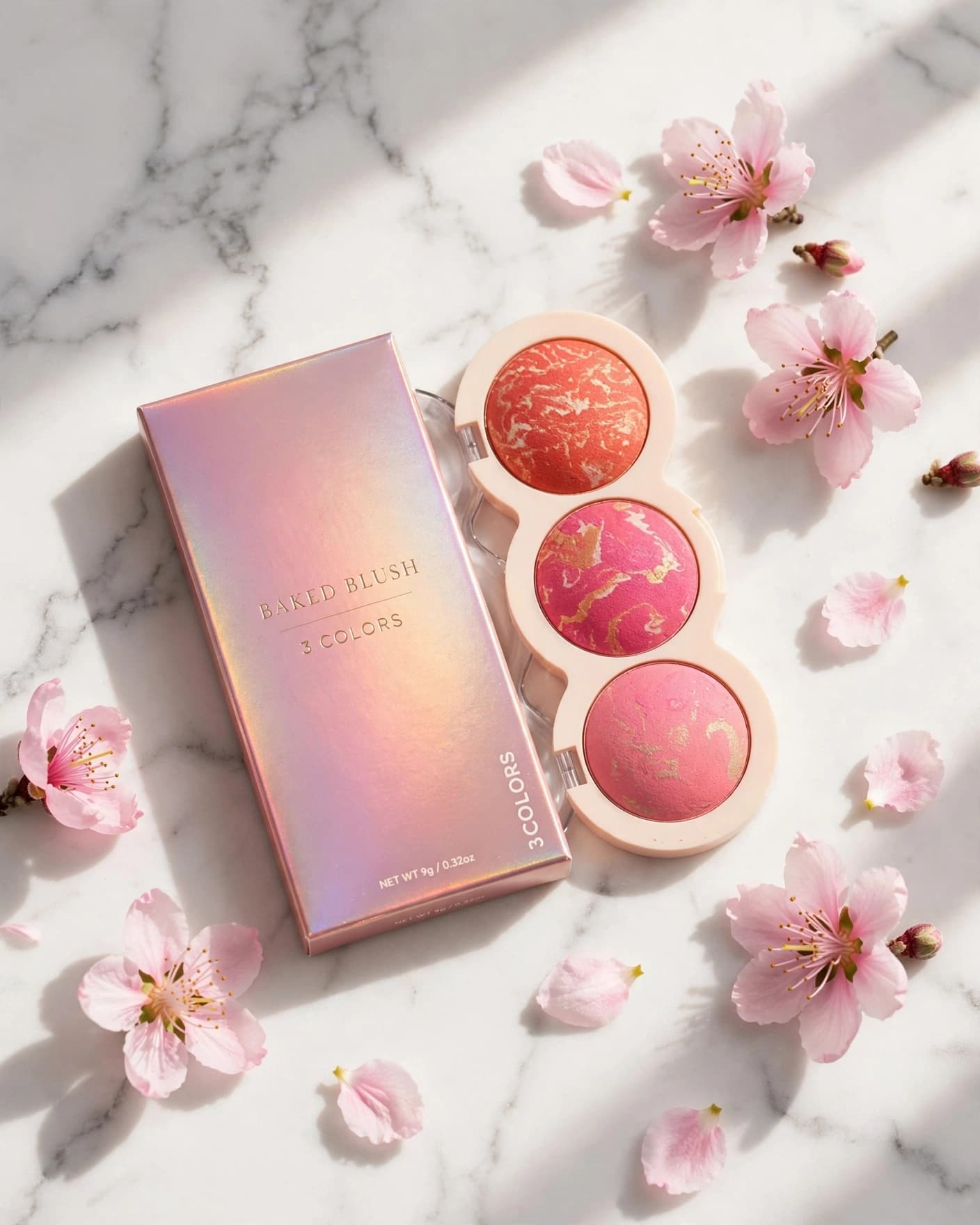 3 Colors Baked Marble Blush Palette