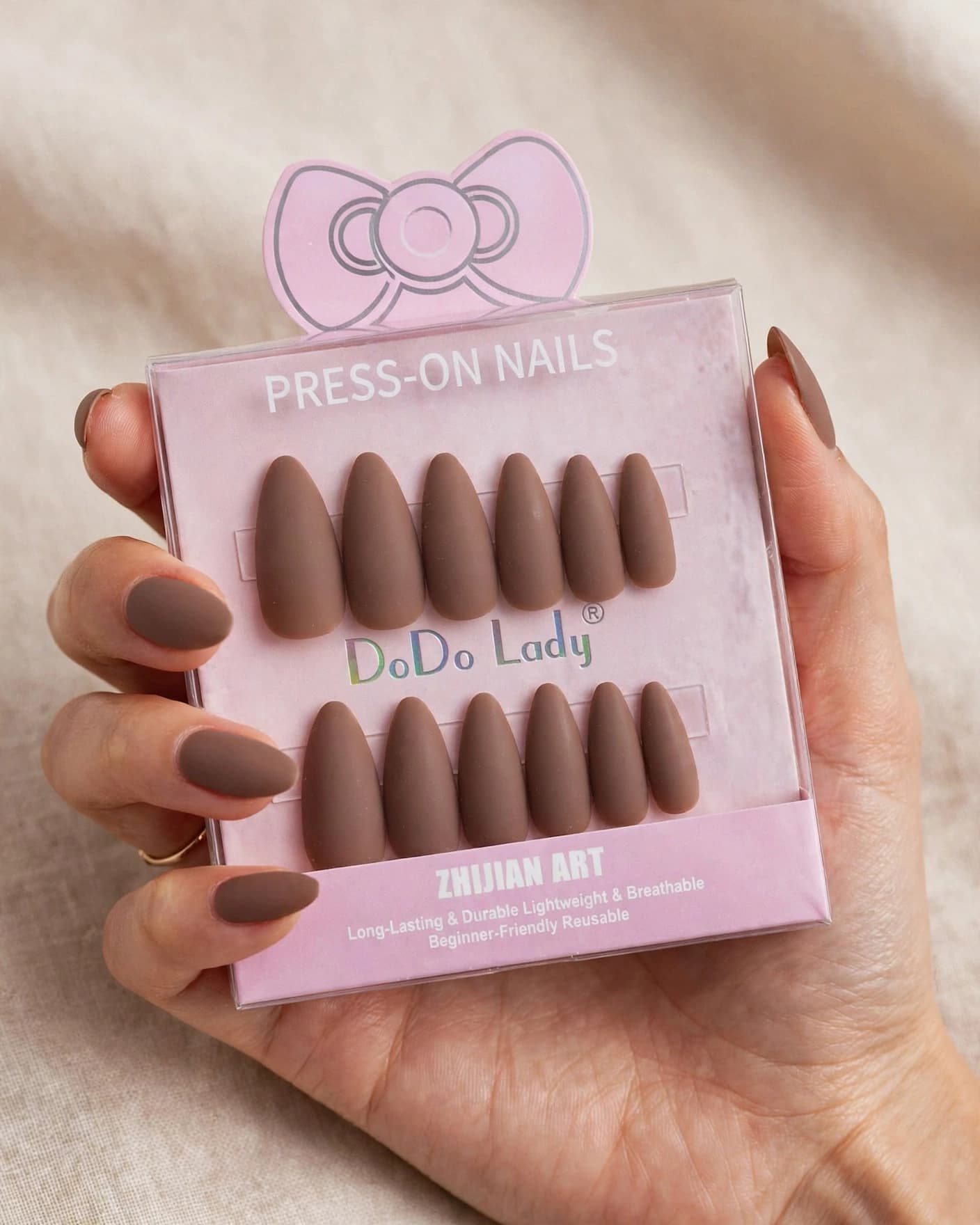 DoDo Lady Matte Chocolate Brown Almond Press-On Nails