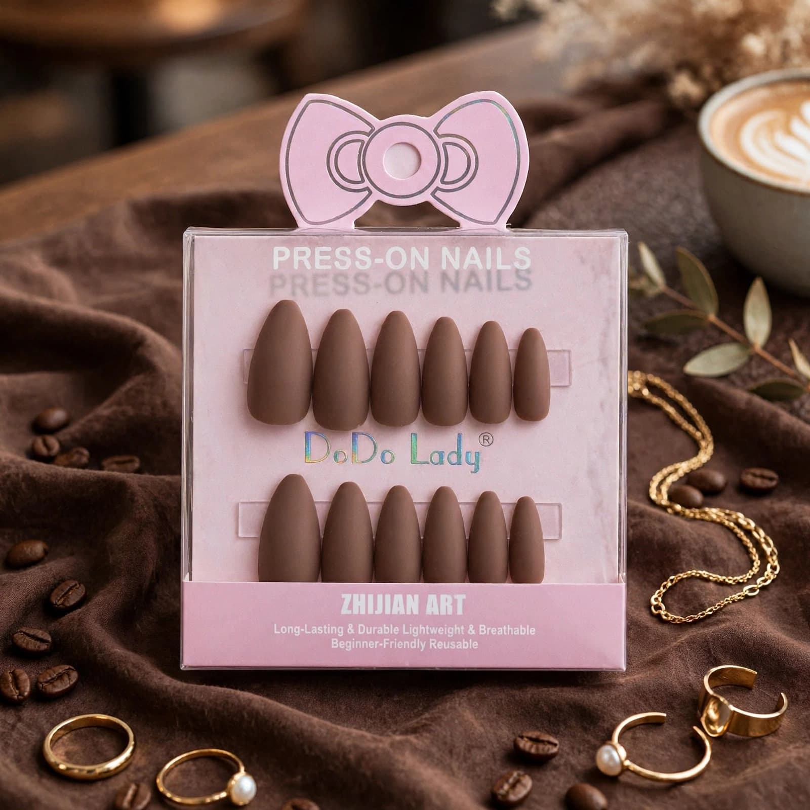 DoDo Lady Matte Dark Nude Almond Press-On Nails