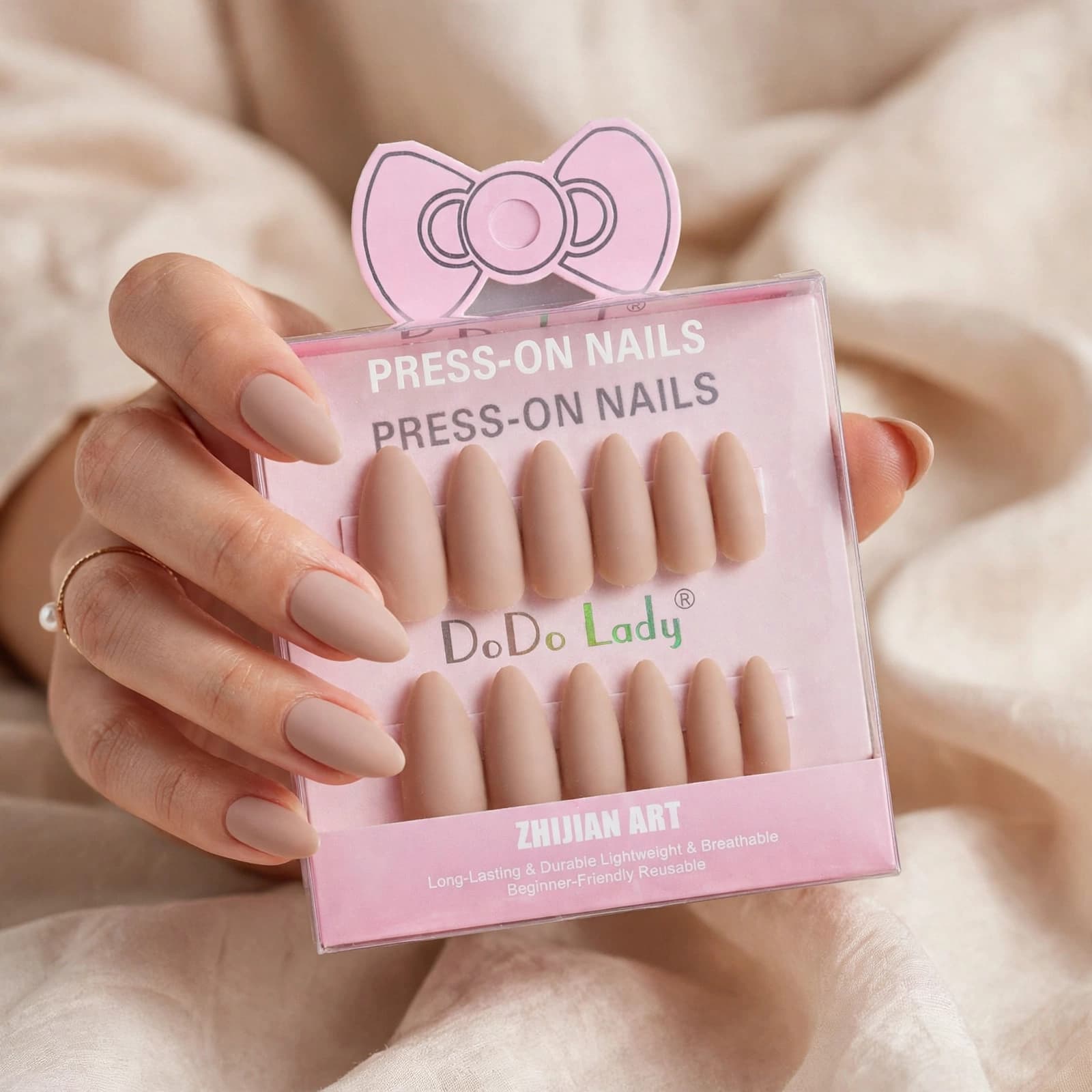 DoDo Lady Matte Light Nude Almond Press-On Nails