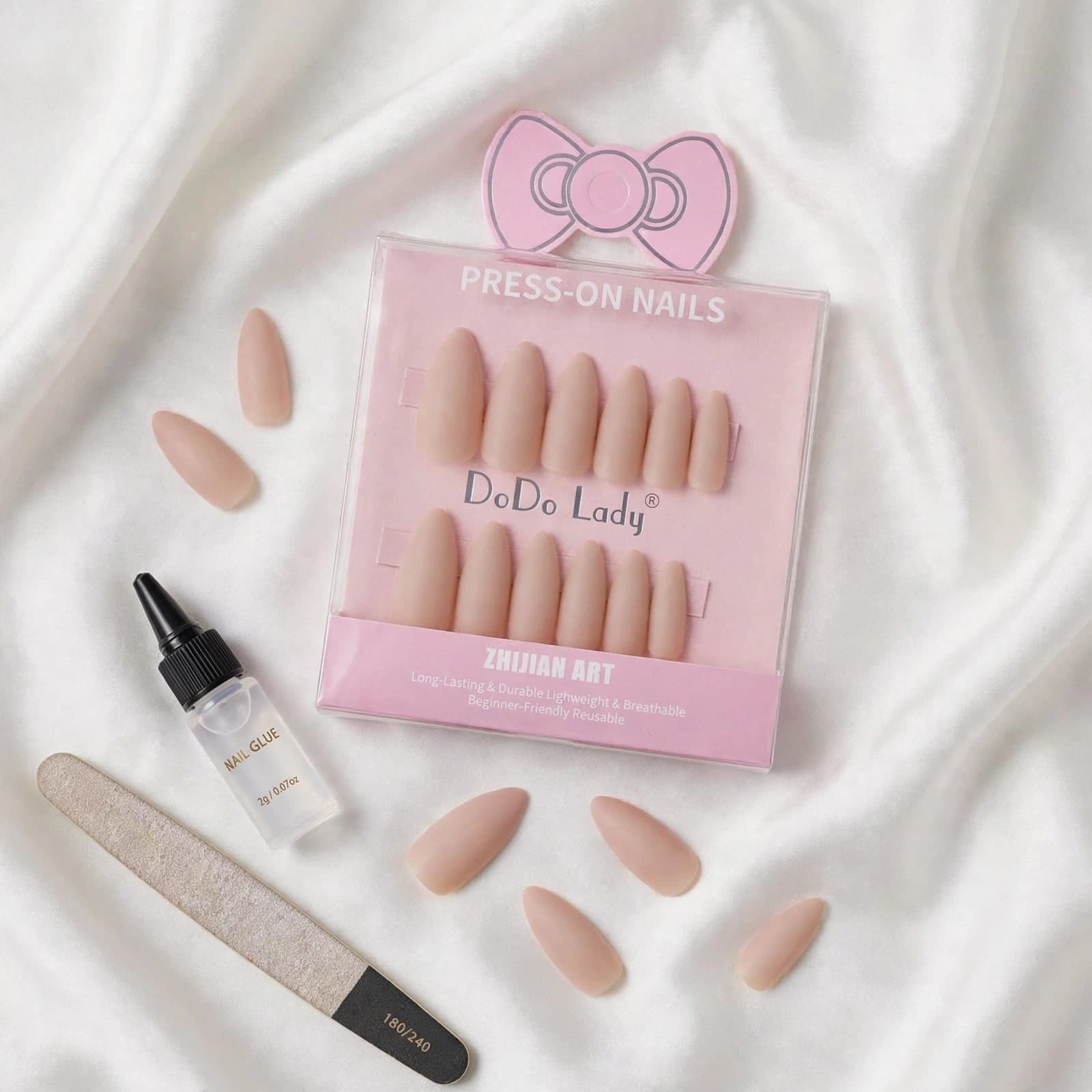DoDo Lady Matte Peach Nude Almond Press-On Nails