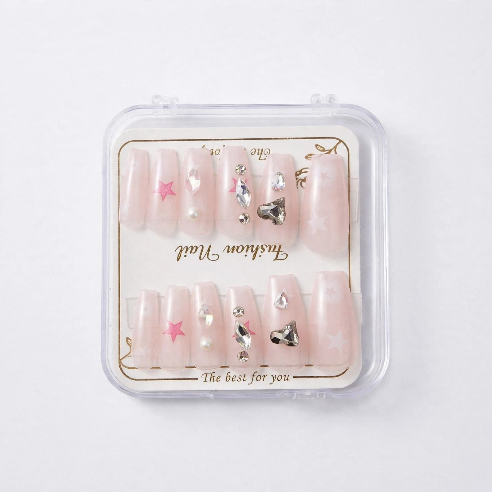 Fashion Nail Pink Star & Heart Gem Press-On Nails