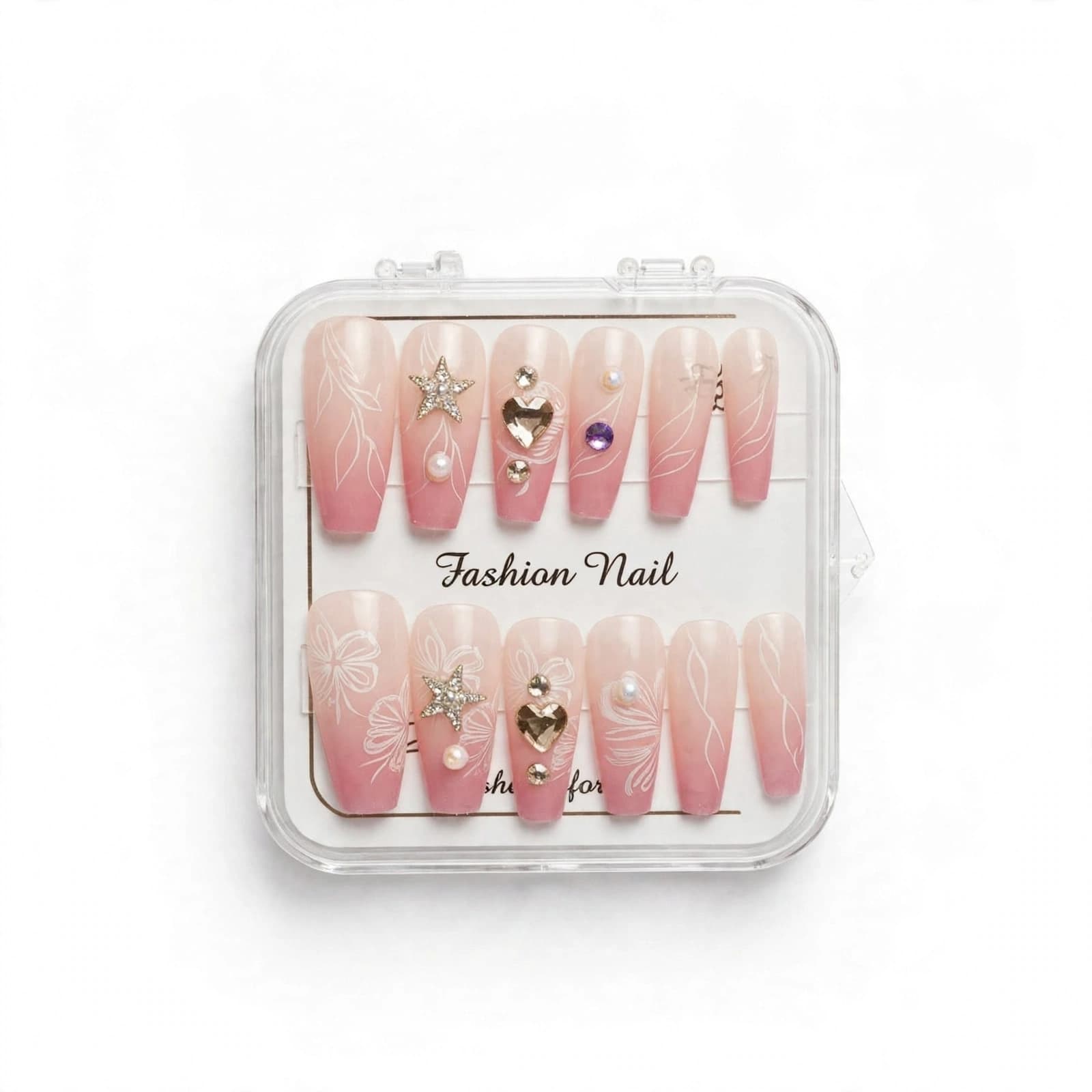 Fashion Nail Pink Star & Rose Gem Press-On Nails