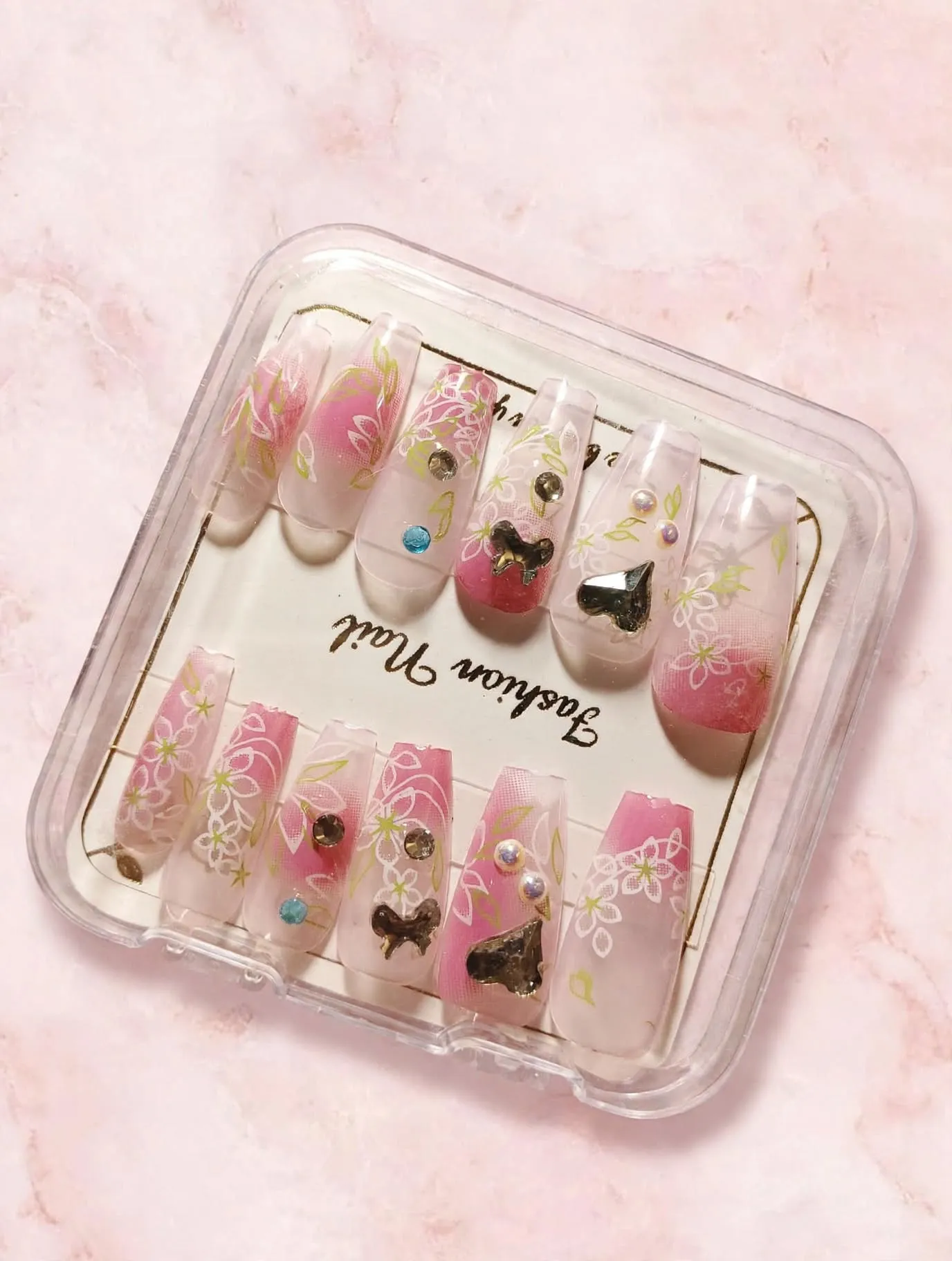 Floral Lace Pink Press-On Nails
