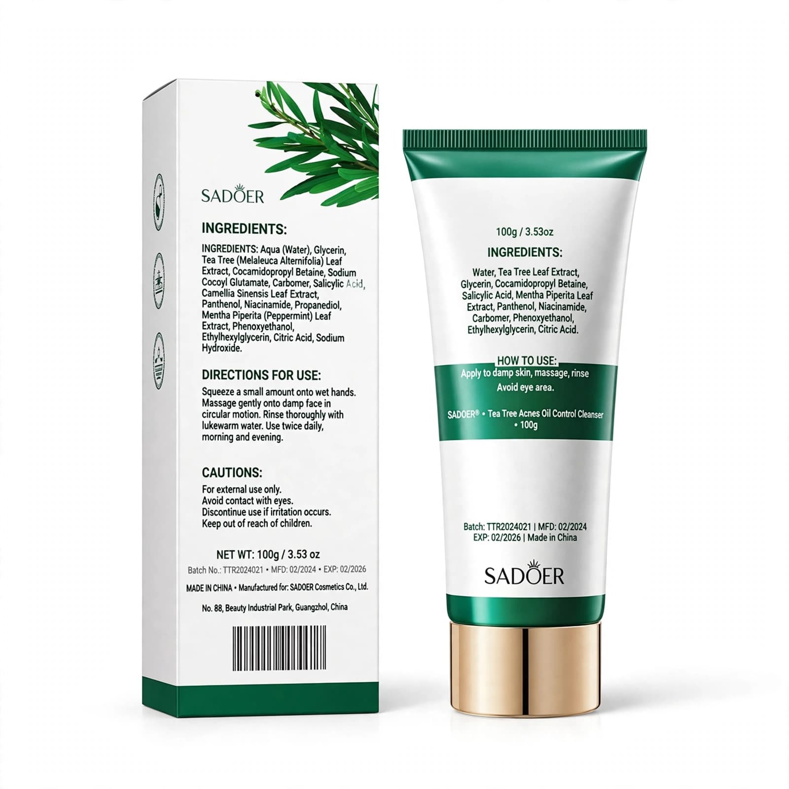 Sadoer Tea Tree Acne Oil Control Facial Cleanser