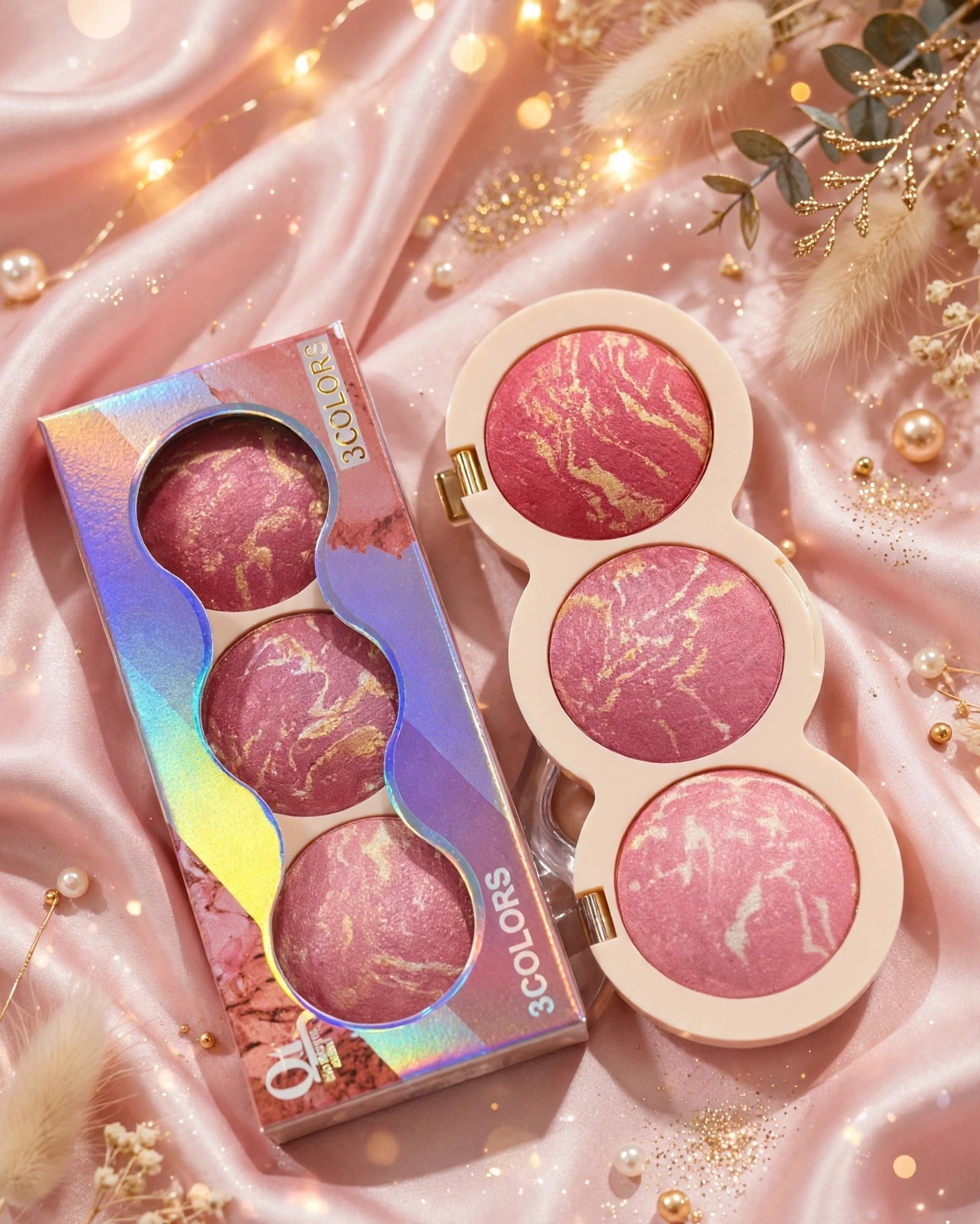 3 Colors Baked Marble Blush Palette thumbnail 3