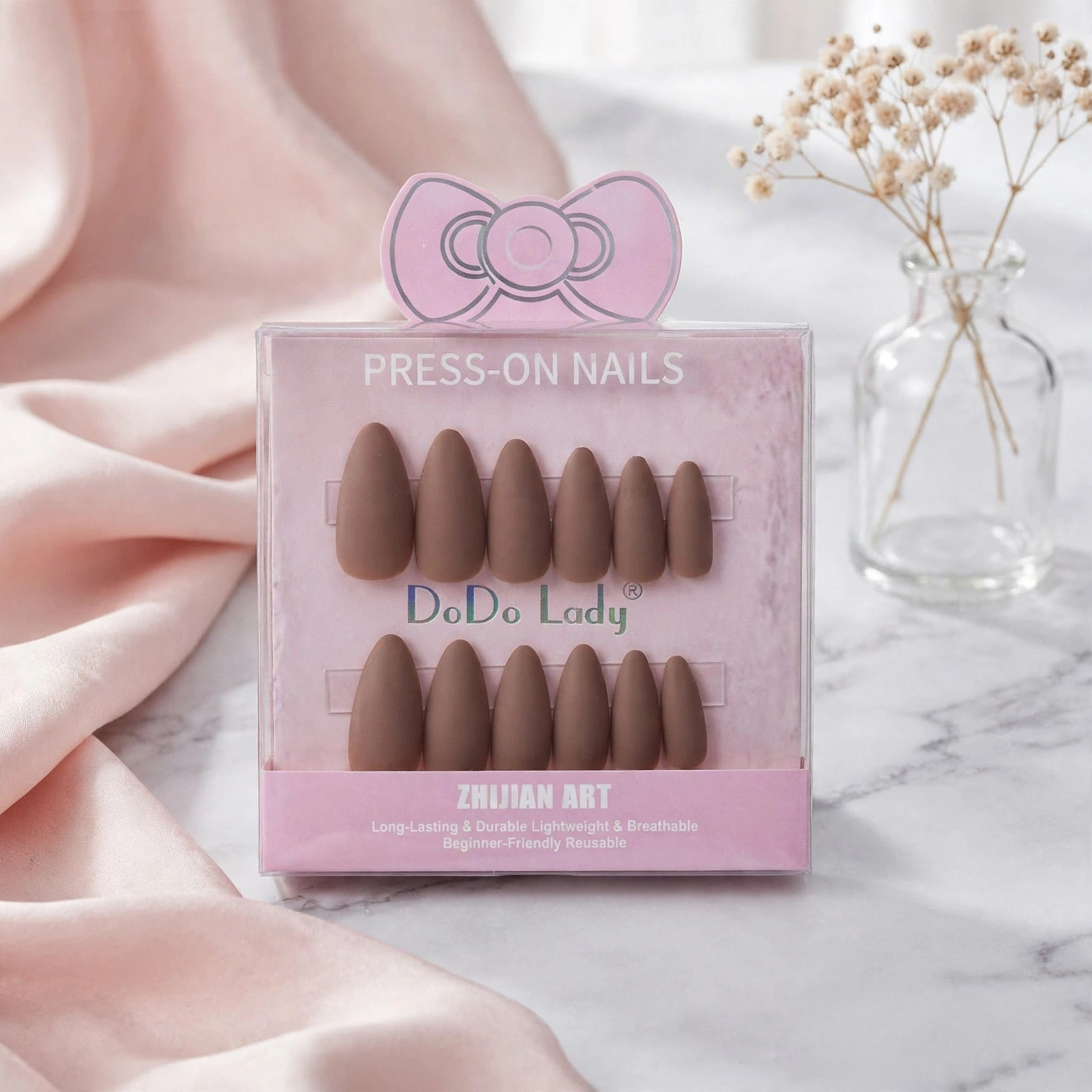 DoDo Lady Matte Chocolate Brown Almond Press-On Nails thumbnail 3