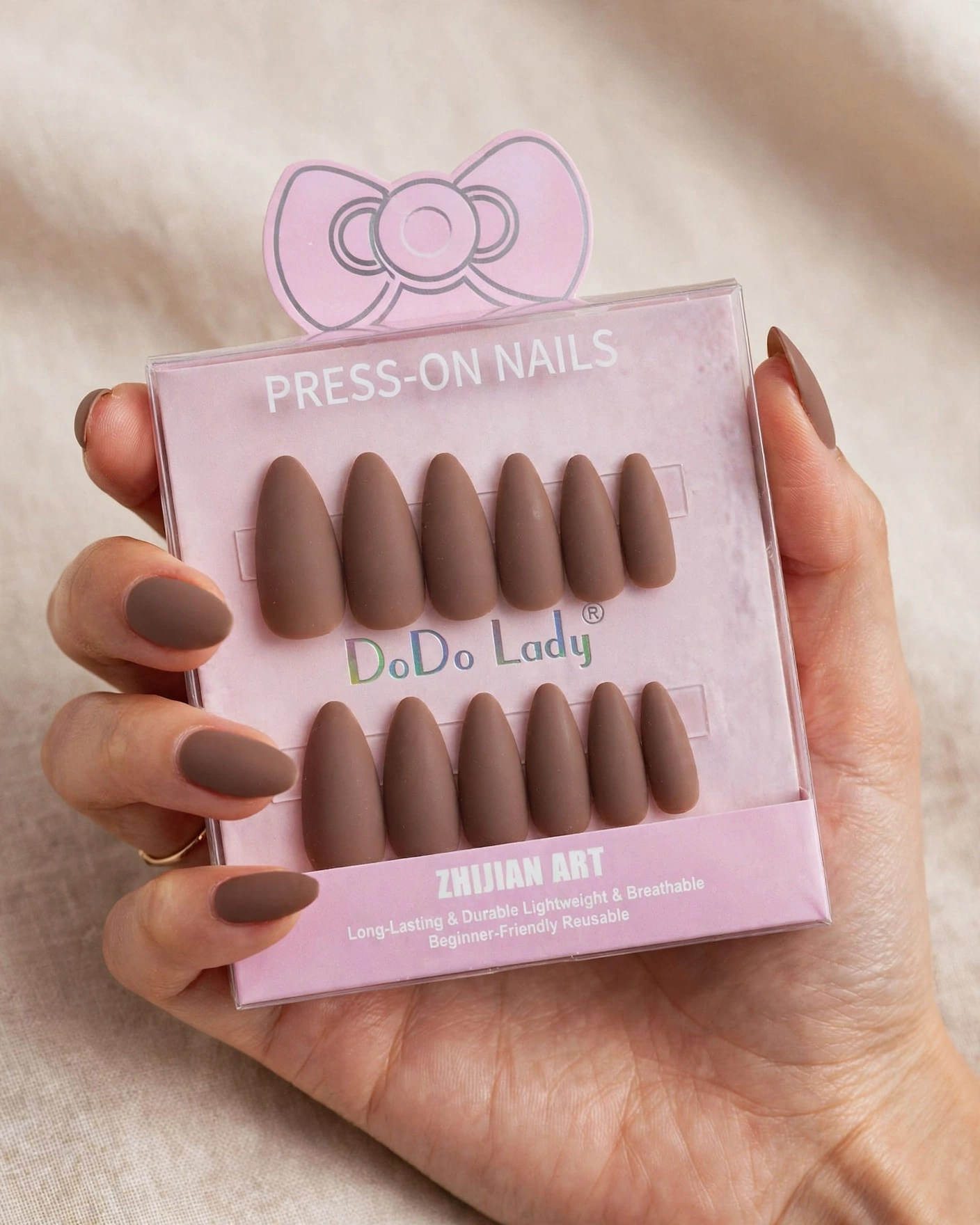 DoDo Lady Matte Chocolate Brown Almond Press-On Nails thumbnail 1