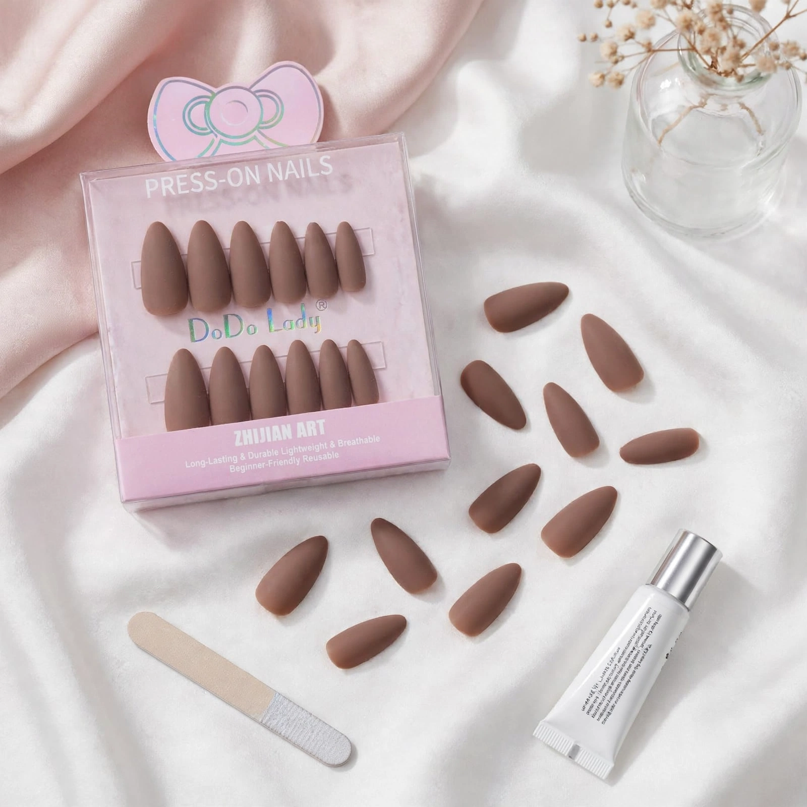 DoDo Lady Matte Chocolate Brown Almond Press-On Nails thumbnail 2