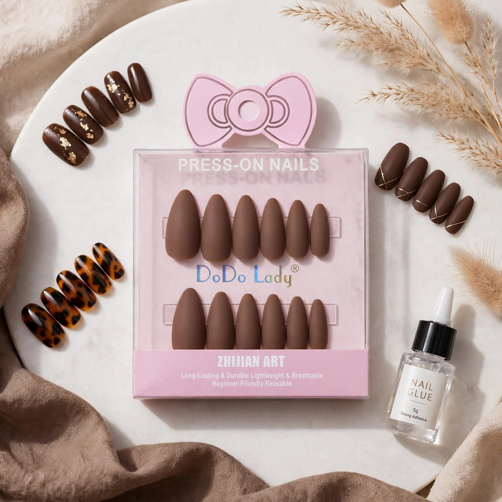DoDo Lady Matte Dark Nude Almond Press-On Nails thumbnail 3