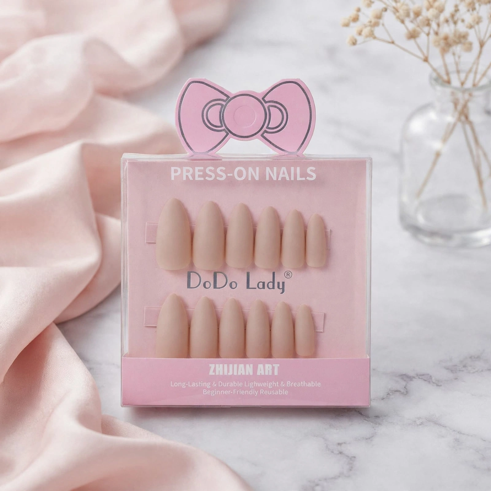 DoDo Lady Matte Peach Nude Almond Press-On Nails thumbnail 2