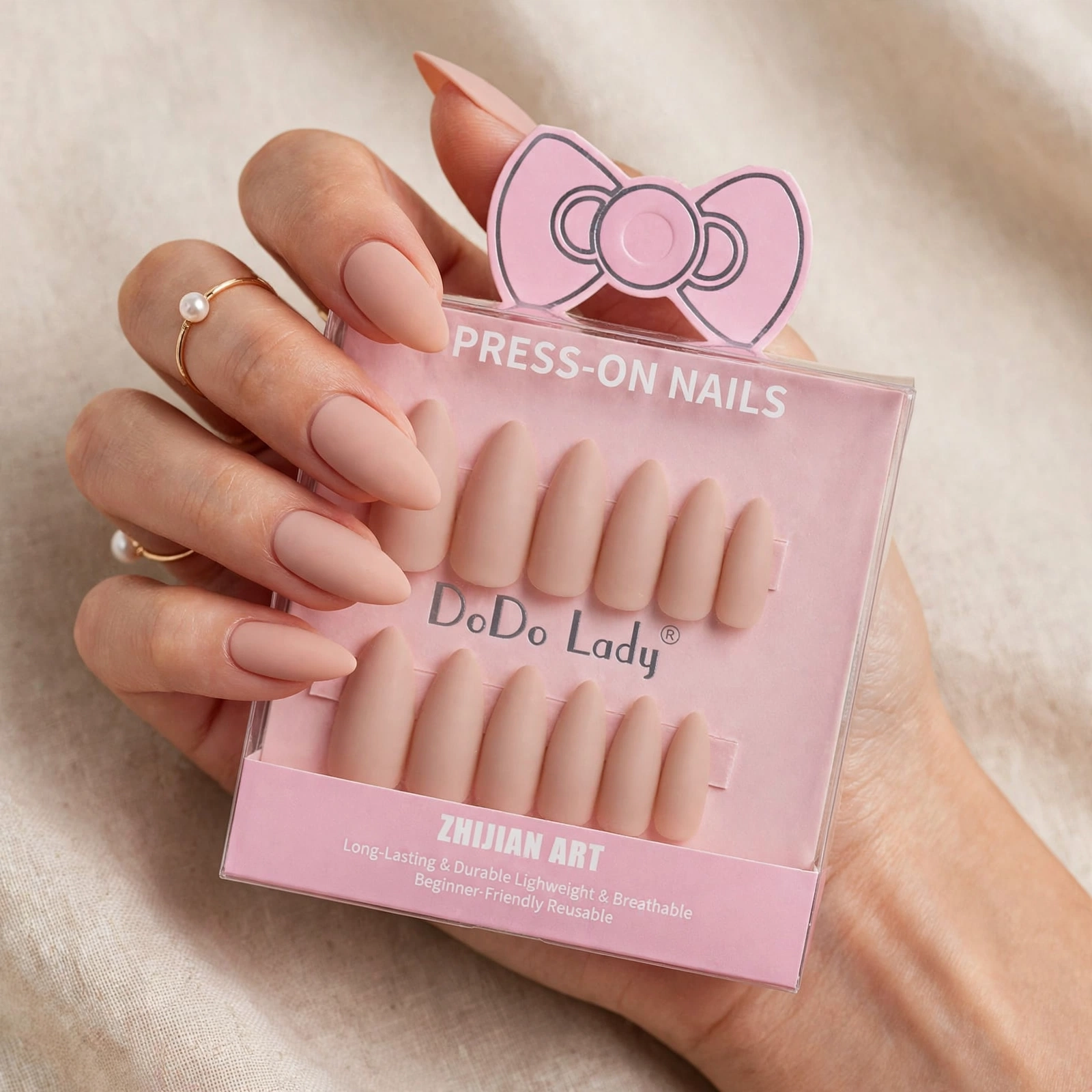 DoDo Lady Matte Peach Nude Almond Press-On Nails thumbnail 3