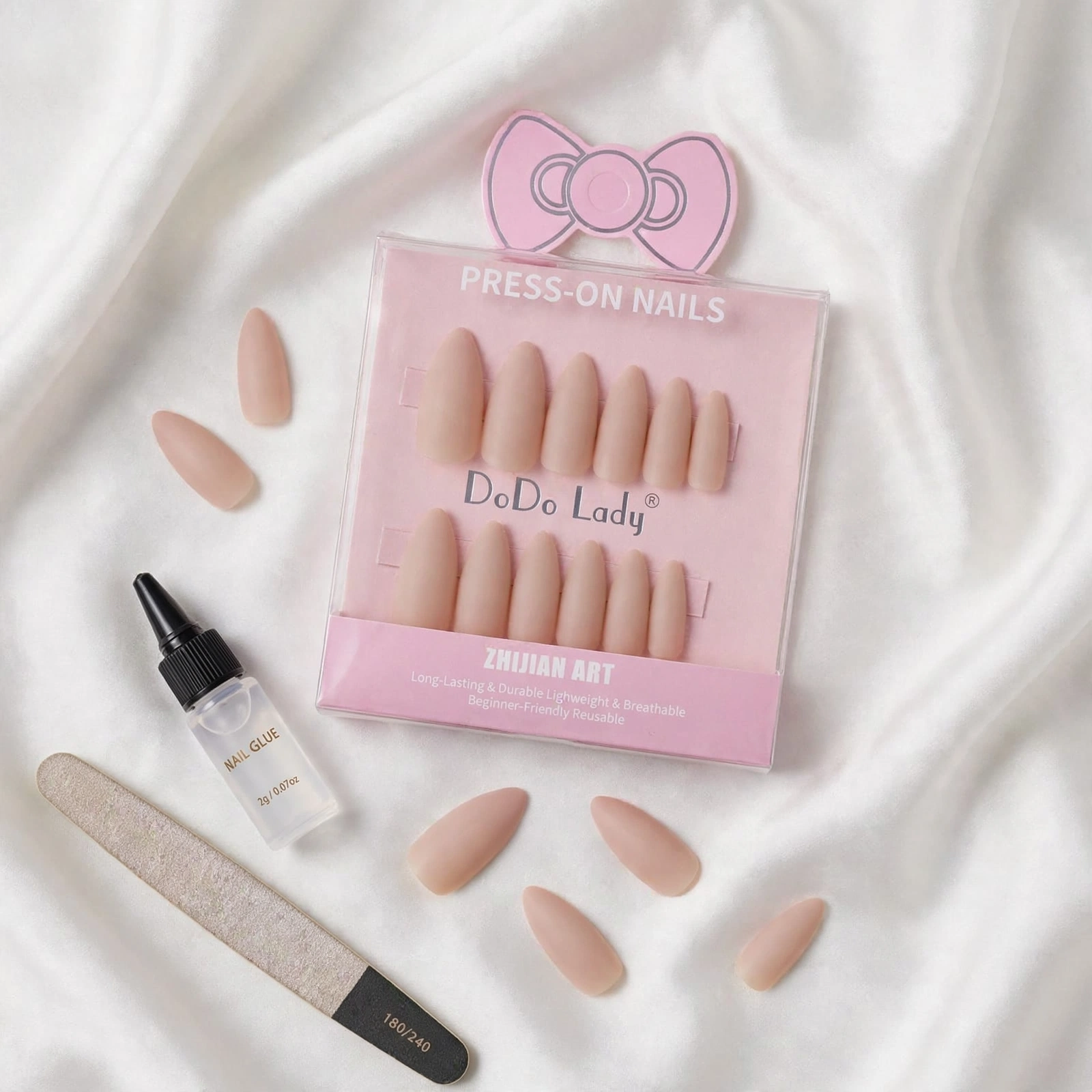 DoDo Lady Matte Peach Nude Almond Press-On Nails thumbnail 1
