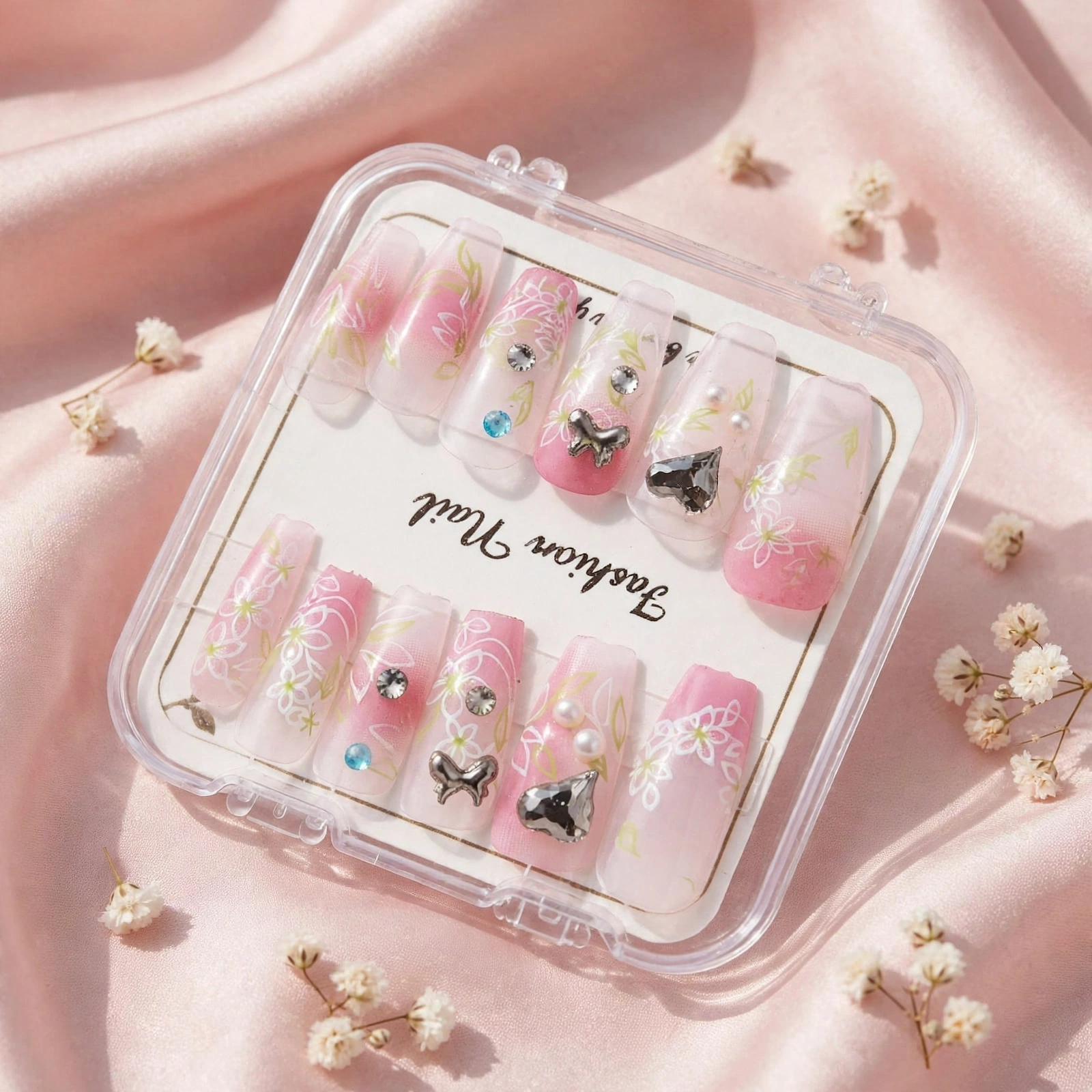 Fashion Nail Pink Ombre Floral & Star Rhinestone Nails thumbnail 2
