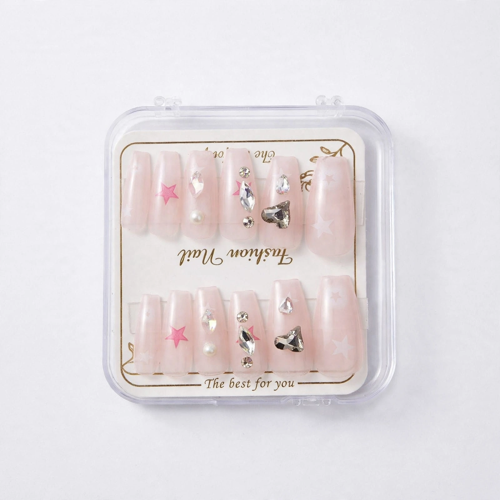 Fashion Nail Pink Star & Heart Gem Press-On Nails