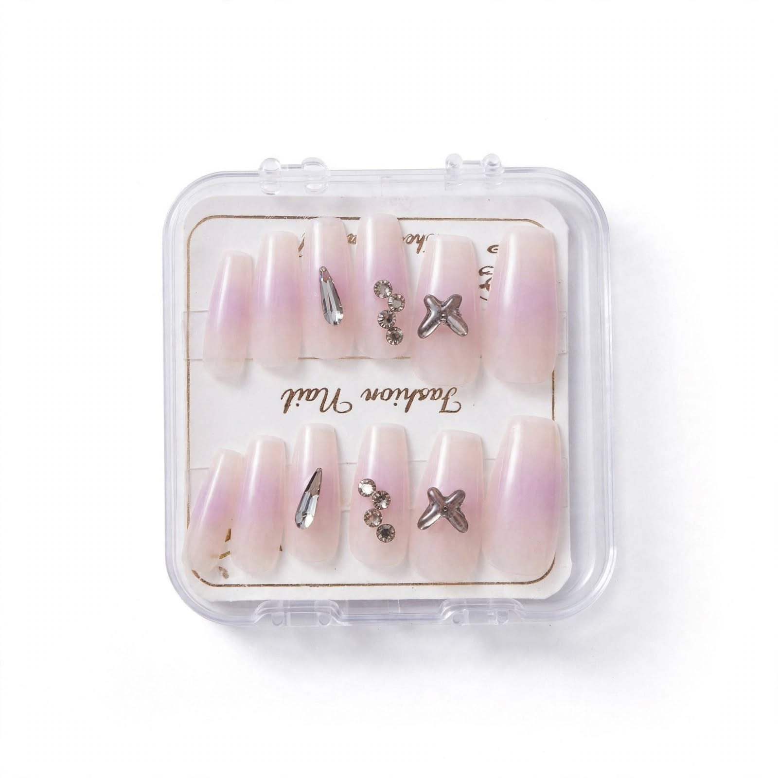 Fashion Nail Purple Ombre Silver Charm Press-On Nails