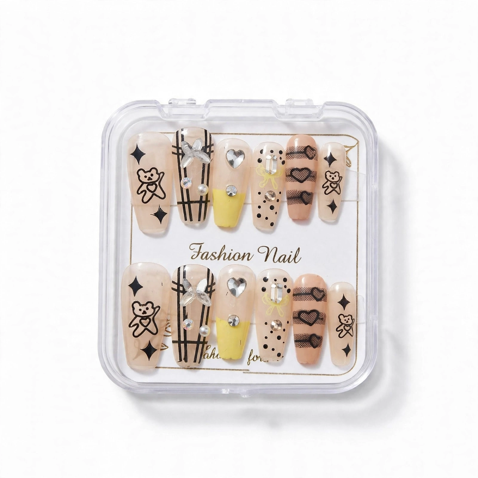 Fashion Nail Teddy Bear & Checkered Press-On Nails thumbnail 1