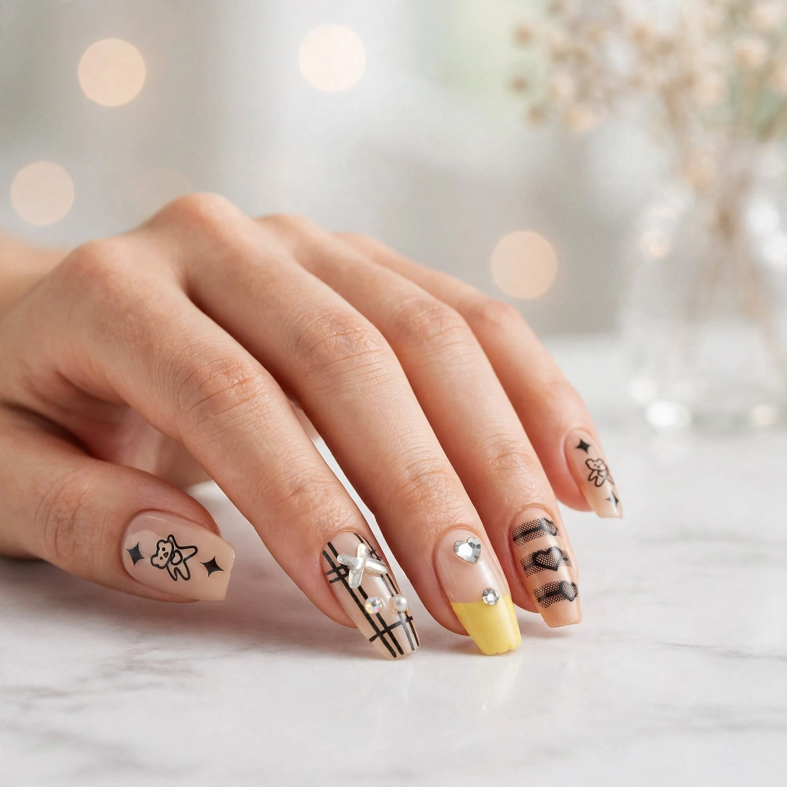 Fashion Nail Teddy Bear & Checkered Press-On Nails thumbnail 3