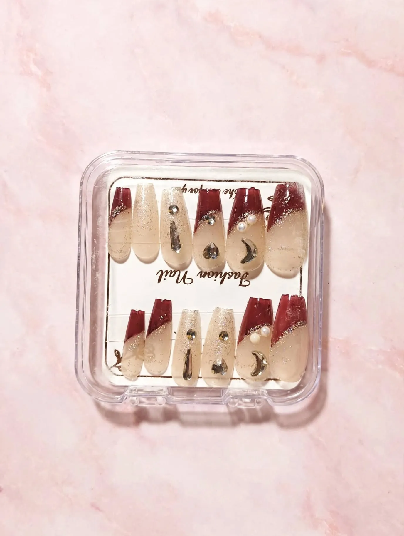 Glitz & Burgundy Press-On Nails