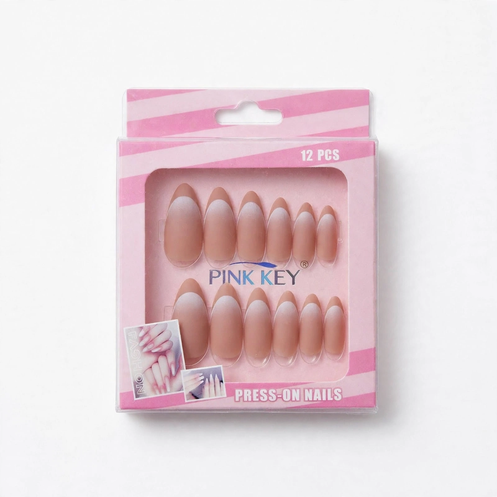 Pink Key French Manicure Press-On Nails Set (12 Pcs) thumbnail 1
