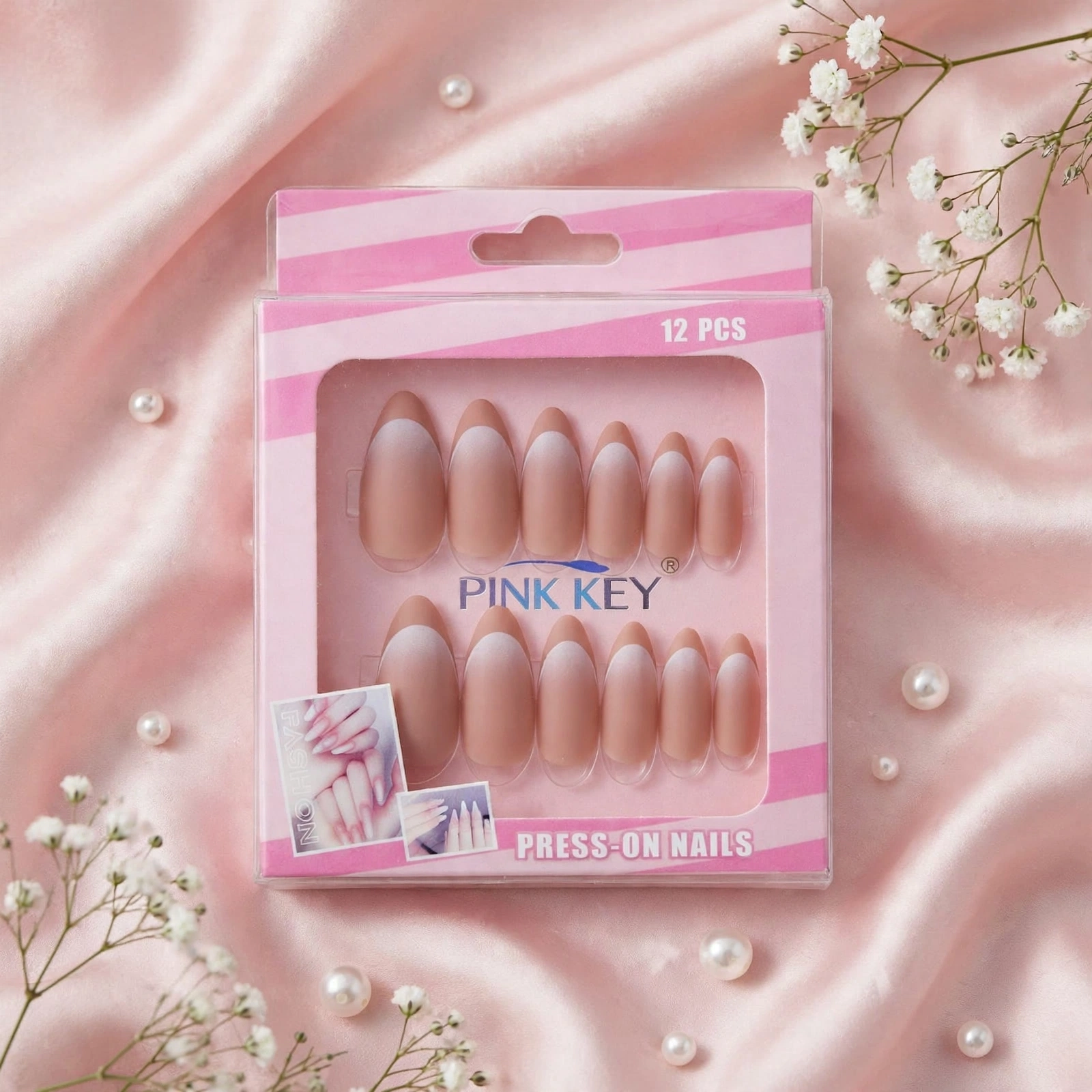 Pink Key French Manicure Press-On Nails Set (12 Pcs) thumbnail 3