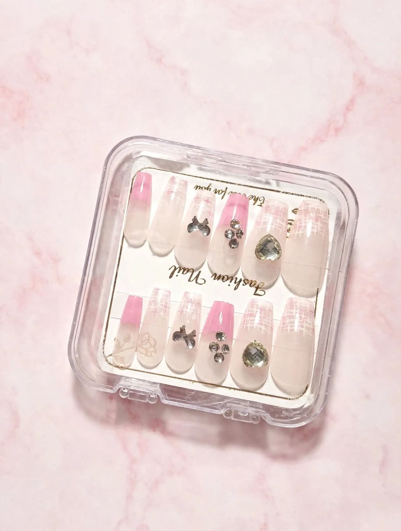 Pink Tweed Bows Press-On Nails